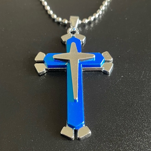 Other - Blue silver cross necklace for men